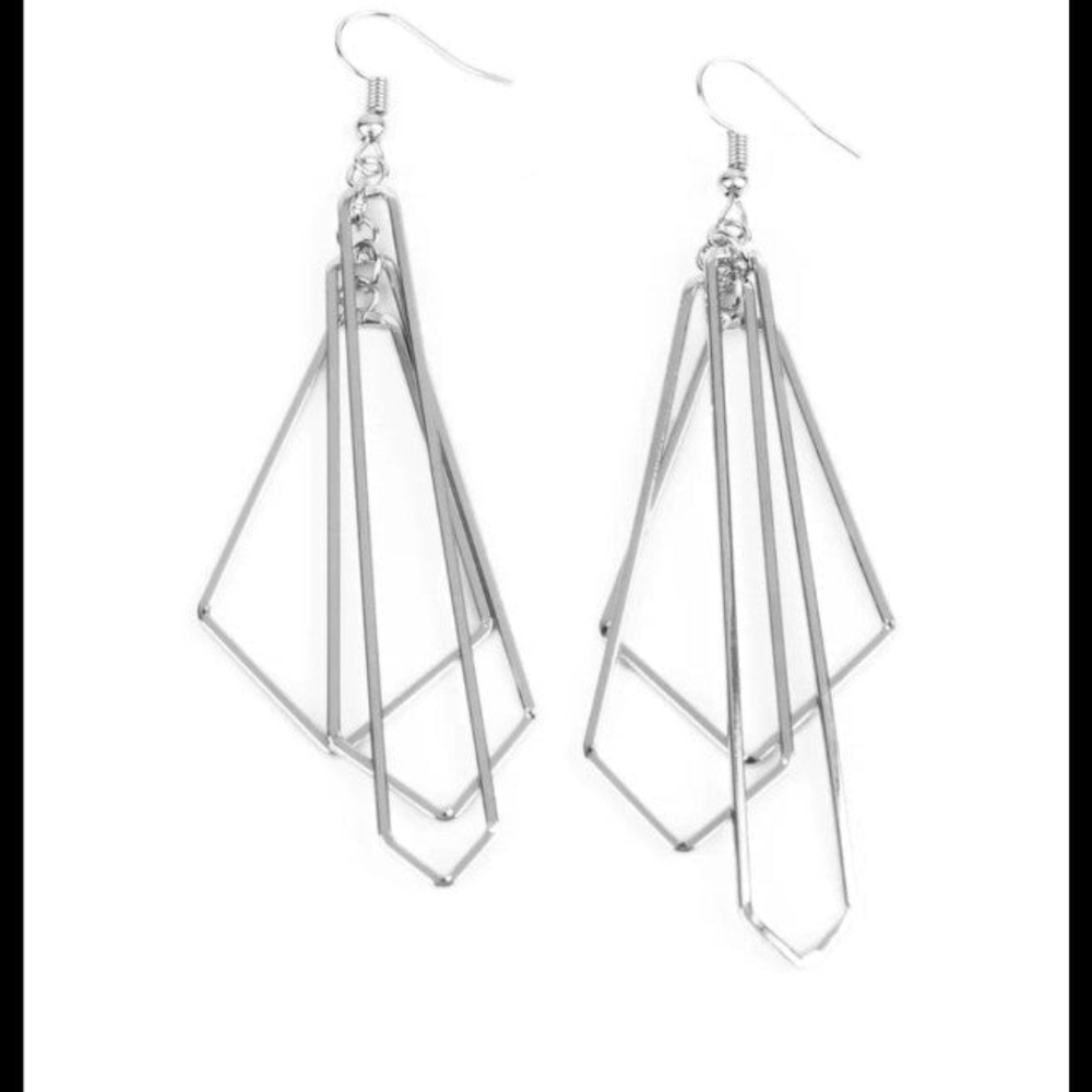 Shape Shifting Shimmer Silver Earring Unique Paparazzi Layered Fashion